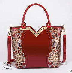 Luxury Sequin Embroidery Women's Patent Leather Handbag