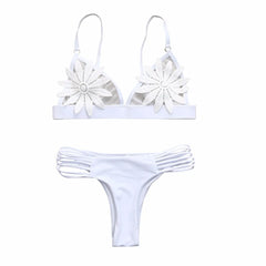 Floral Push-Up Bikini Set: White Padded Bra Swimwear for Women