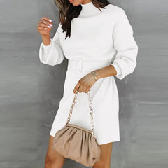 Elegant Turtleneck Sweater Dress with Belt