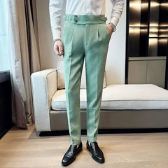 Autumn Winter Pantalones Hombre High Waist Waffle Business Casual Suit Pants for Men